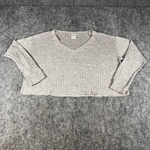 PINK Victoria's Secret Women's M Gray Ribbed V-Neck Cropped Knit‎ Sweater